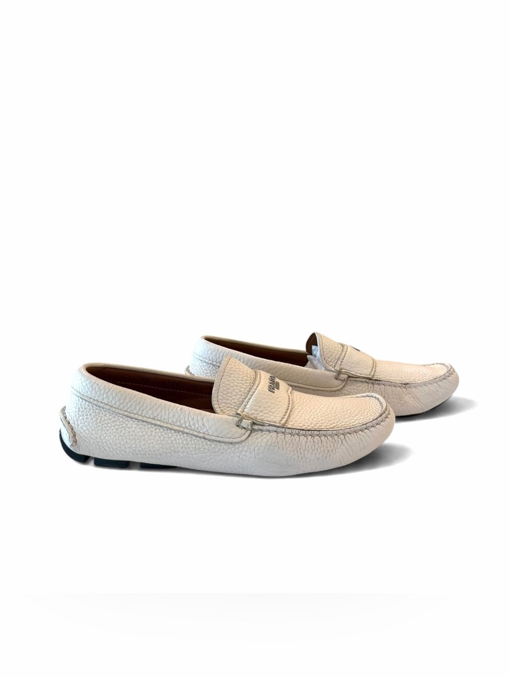Prada Women's Cream off white Leather Driving Loafers boat shoes - Picture 10 of 11
